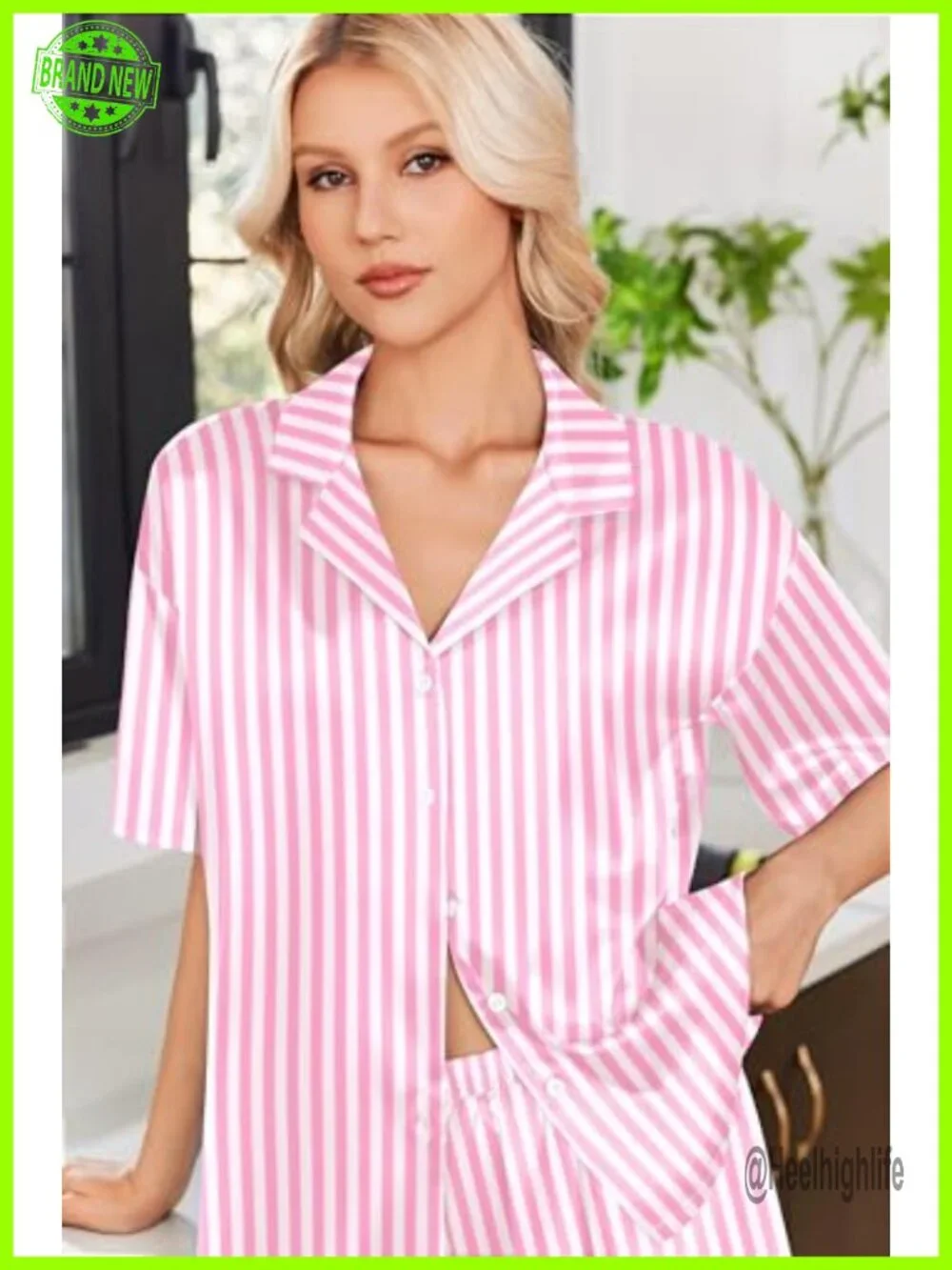 Satin Pajama Set Short Sleeve Button Down Sleepwear 2 Piece Silky Pj Set Ladies